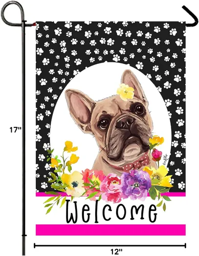 Vista 2 de Bandera de jardín con estampado de pata de Best of Breed en crema de bulldog francés