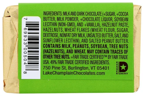 Vista 4 de LAKE CHAMPLAIN CHOCOLATES Barra de avellanas 5 estrellas, 1.8 oz