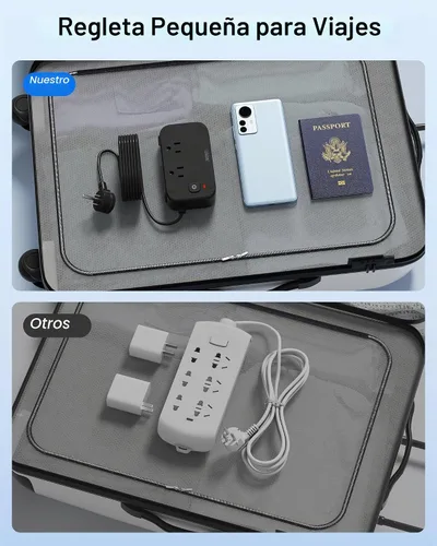 Vista 5 de Regleta de alimentación de viaje, estación de carga USB rápida de 65 W, cargador USB 7 en 1 máximo con 2 tomas, 3 USB C y 2 USB A, cable