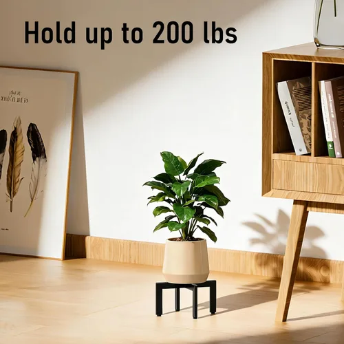 Vista 6 de Soporte para plantas de interior, soporte de metal resistente con forma de cruz con patas ajustables para suelos irregulares, fácil montaje
