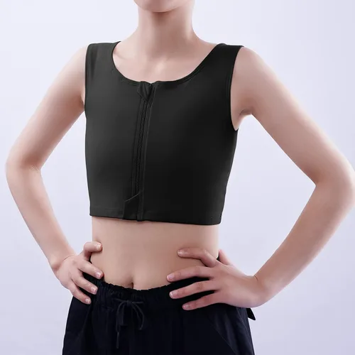 Vista 2 de Women Transgender FTM Chest Binder Zip Up Breathable Half Binder Bra