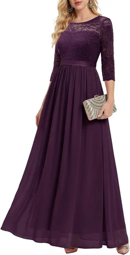 Vista 9 de BeryLove Vestido formal de manga larga para mujer, invitada de boda, madre Rubor