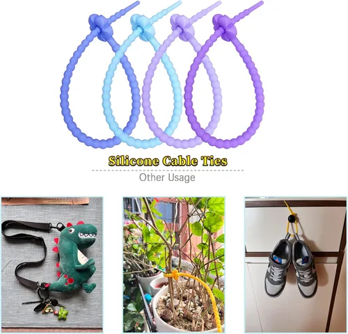 Vista 5 de 20 bridas de silicona reutilizables para cables, organizador de cables de silicona reutilizables, correas para cables, ataduras multiusos