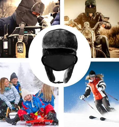 Vista 7 de Gorro trampero de piel sintética Ushanka con máscara facial resistente al viento