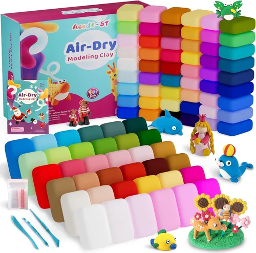 Vista 10 de Aestd-ST Arcilla seca al aire 66 colores, arcilla de modelado para niños, arcilla mágica de bricolaje Molding Clay Kit, 4 Sculpting Tools