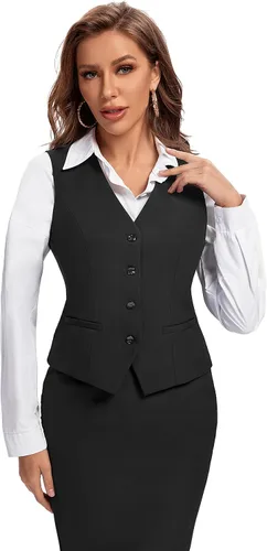 Vista 2 de Foucome Traje de vestir formal de negocios ajustado regular para mujer, chaleco con botones