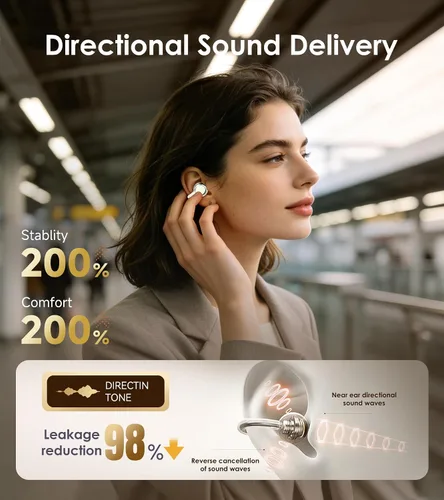 Vista 8 de Kinglucky Auriculares con clip, auriculares inalámbricos Bluetooth 6.0 de Blanco
