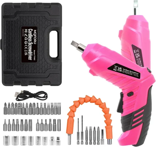 Vista 7 de Pequeño destornillador eléctrico, mini juego de taladros, destornillador inalámbrico recargable de 3.6 V con 47 puntas de controlador, herramienta