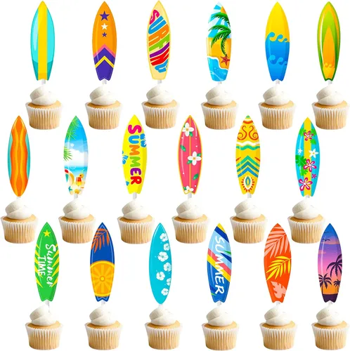 Vista 2 de 36 decoraciones para cupcakes para tablas de surf, piscina, decoración de fiesta de cumpleaños, playa, tabla de surf, decoración de cupcakes