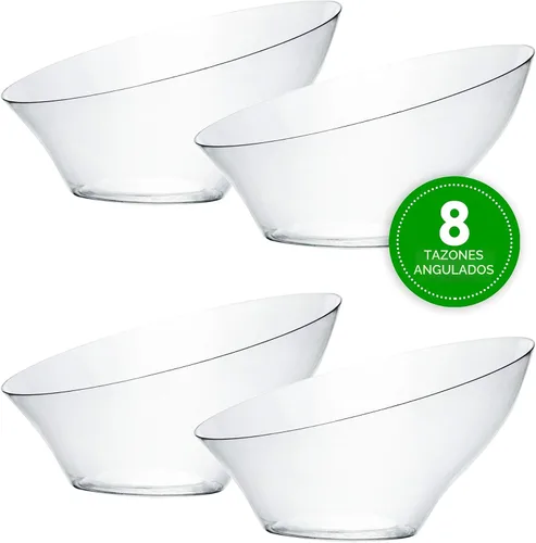 Vista 7 de Cuencos Plasticpro de plástico desechables, inclinados, redondeados, para servir aperitivos o ensaladas, resistentes, elegantes, S, Transparente