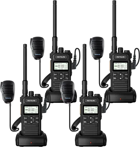 Vista 10 de Retevis RT86A GMRS Walkie Talkies de largo alcance (paquete de 4), con auriculares de radio bidireccionales plegables EHK012 con micrófono