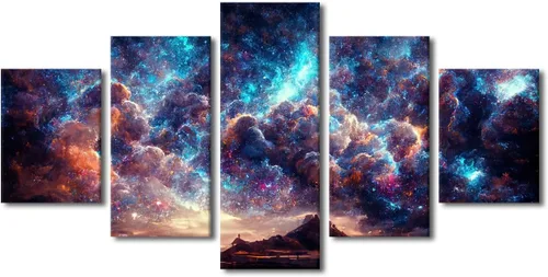 Vista 30 de Pintura en lienzo colorida para sala de estar, 5 paneles, impresiones abstractas sobre lienzo, arte de pared para sala de estar, dormitorio