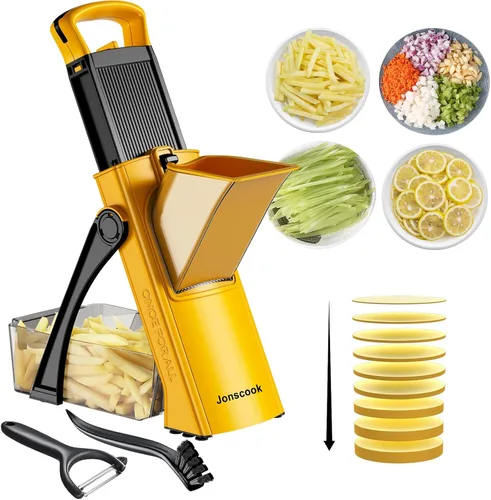 Vista 10 de Jonscook Rebanador de mandolina todo en uno seguro para cocina, picador de alimentos con contenedor, cortador de verduras con grosor ajustable