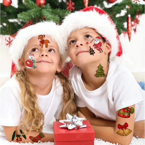 Vista 5 de CHARLENT 148 tatuajes temporales de Navidad para niños, tatuajes individuales de Navidad para niños, recuerdos de fiesta de Navidad, relleno