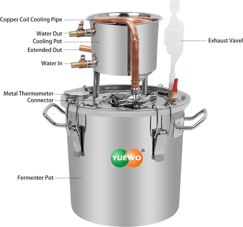 Vista 2 de YUEWO Still 8Gal 30L acero inoxidable agua alcohol destilador tubo de cobre kit de preparación casera para bricolaje whisky vino brandy