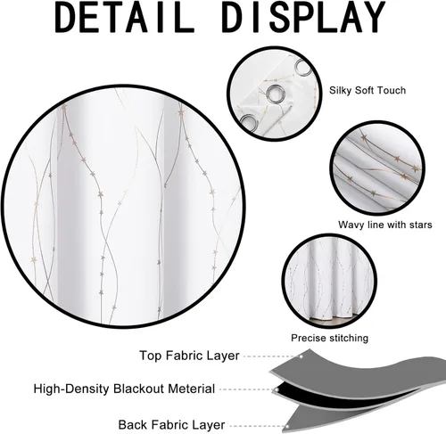Vista 3 de SMILE WEAVER Cortinas blancas de Navidad de 84 pulgadas de largo para dormitorio, cortinas de oscurecimiento de habitación con estampado de Oro