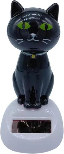 Vista 9 de Cabeza de gato con energía solar, bonita decoración de baile para tablero de automóvil, interior y adornos de escritorio Negro
