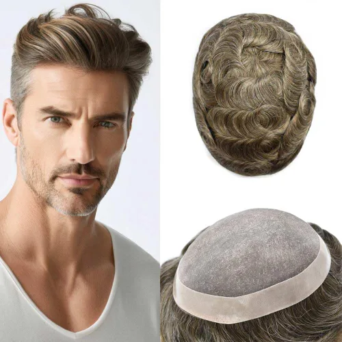 Vista 96 de Mens Toupee Hair Piece Real Human Hair Fine Mono Toupee para hombres Sistema de reemplazo de cabello para hombre Postizo Protesis Capilar Para