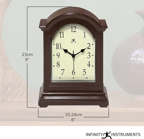 Vista 2 de Infinity Instruments Reloj de abuelo en miniatura para repisa de chimenea, reloj de mesa vintage con diseño antiguo, 9" x 6", negro Reloj