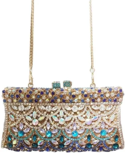 Vista 4 de WETYG - Bolsa de mano colorida para fiesta, boda, bolsa de noche de cristal, bolso de mano de novia, bolso de mano de noche (color D, talla 1)