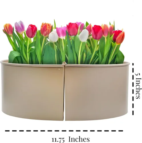 Vista 6 de AuldHome Design Maceta de Sombrilla para Mesa de Patio (Beige/Greige), con Agujero para Sombrilla, Macetas de Medio Círculo de Esmalte Negro