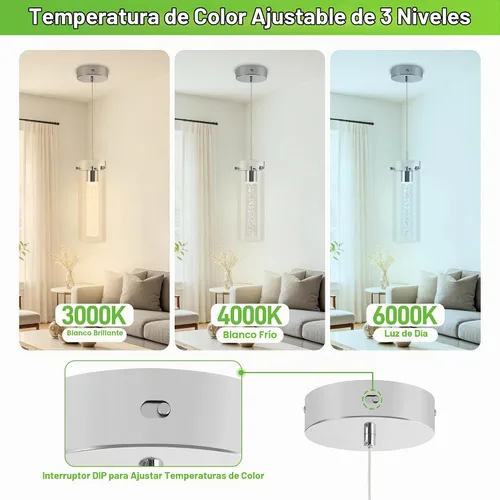 Vista 4 de hykolity Luz colgante de cristal de burbuja de 1 luz, lámpara LED regulable