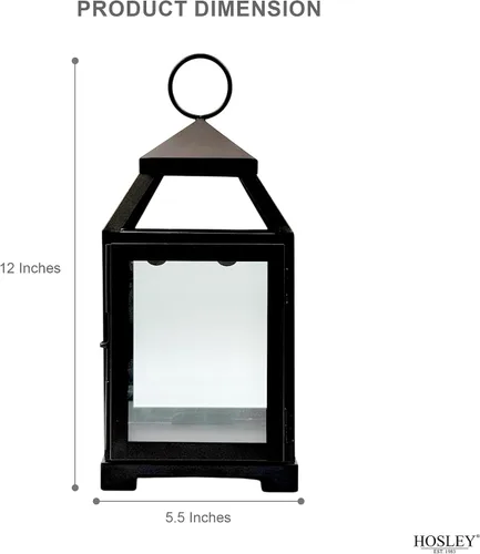 Vista 4 de Hosley's Farol estilo clásico, de 12 pulgadas de alto, de hierro y vidrio Regalo ideal para celebraciones, fiestas, bodas, Aromaterapia y Spa.