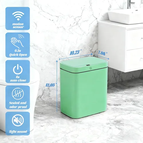 Vista 2 de Bote de basura con sensor de movimiento, automático de 4 galones con tapa hermética sellada, recargable por USB, compacto para baño, cocina