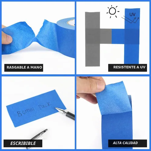 Vista 5 de BOMEI PACK Cinta de Pintor Azul de 2'', Cinta de Pintura de 2 pulgadas x 55 Yardas (220 Yardas Totales) 4 Rollos Cinta de Pintor Azul Cinta