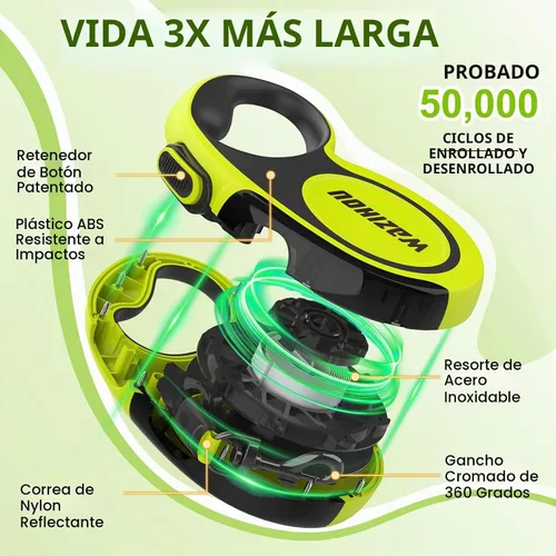 Vista 2 de Correa retráctil mejorada para perro de 16.4 pies – Correa retráctil reflectante resistente con agarre suave antideslizante – Bolsa desmontable