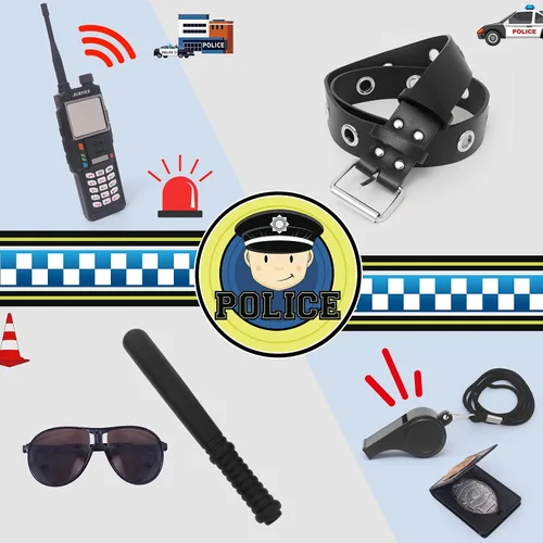 Vista 3 de Disfraz de oficial de policía para niños, disfraz de policía, juego de rol, disfraces de Halloween, Navidad, regalo de cumpleaños para niños y niñas