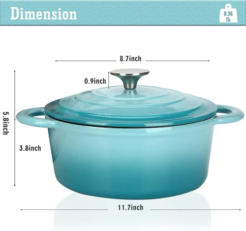 Vista 2 de COOKWIN Horno holandés de hierro fundido, olla redonda de 3 QT con tapa autobronceadora para hornear en casa, brasero, cocina, excelentes regalos