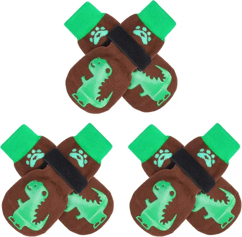 Vista 16 de BEAUTYZOO Calcetines antideslizantes para perros, zapatos de perro para pavimento frío/caliente, protectores de patas con empuñaduras, 3 pares