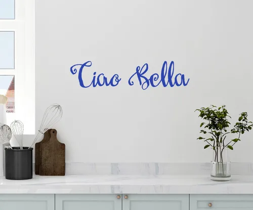 Vista 11 de Adhesivo decorativo de pared de 24 x 5 pulgadas, diseño de Ciao Bella Hello Goodbye Beautiful Italian Saying Kitchen Family