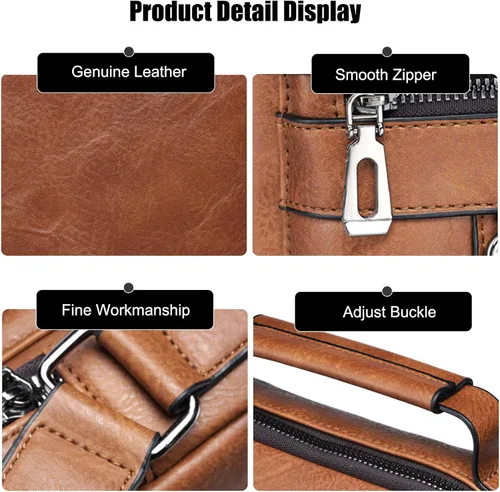 Vista 5 de FANDARE Bolso bandolera de cuero sintético para hombre, Marrón oscuro, Retro