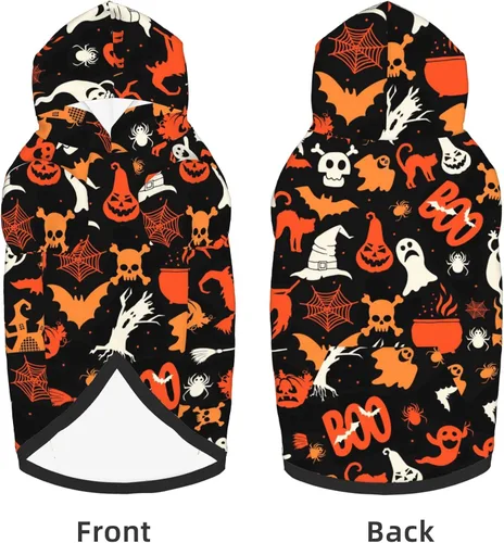 Vista 3 de Disfraz de perro de Halloween, sudadera con capucha con estampado de fantasma de calabaza para invierno, Halloween, cosplay, suéteres con capucha
