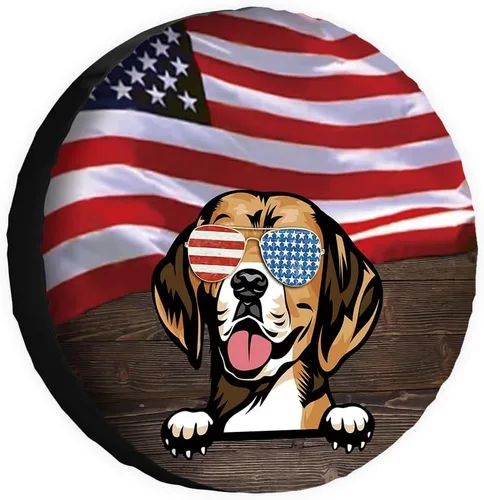 Vista 11 de Cubierta de neumático de repuesto para perro, Basset Hound con gafas de sol, con bandera de Estados Unidos, fundas protectoras de ruedas a prueba