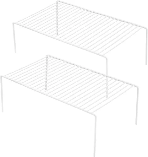 Vista 9 de Estante organizador de gabinete de cocina, juego de 2, tamaño mediano (13 x 9.4 pulgadas), organizador de metal para congelador, estantes