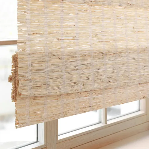 Vista 8 de Persianas enrollables opacas de bambú, persianas romanas tejidas enrollables con cenefa de 6 pulgadas de alto, persianas enrollables de bambú