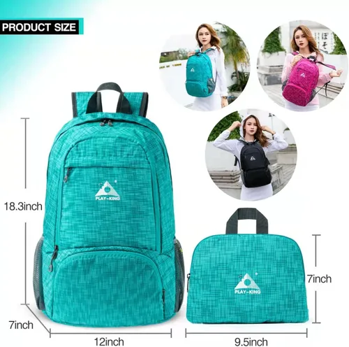 Vista 2 de PLAY-KING Mochila plegable impermeable ligera para ir de compras, viajes o senderismo, para hombres o mujeres Negro