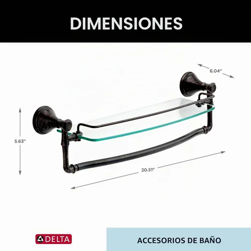 Vista 6 de Delta Faucet Cassidy. Estante de vidrio con barra, de 24 pulgadas., 79710-RB