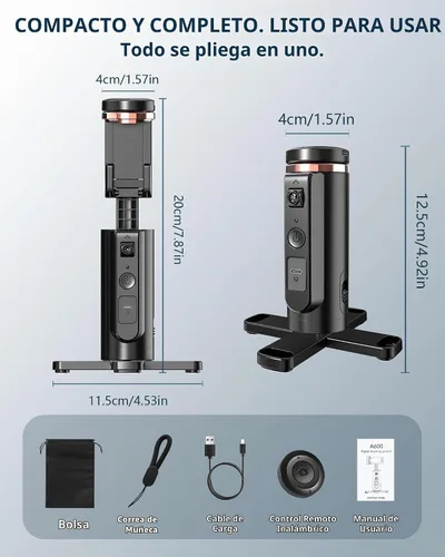 Vista 5 de Trípode de teléfono con seguimiento automático, rotación de 360°, trípode de seguimiento facial automático con gestos y control remoto, soporte
