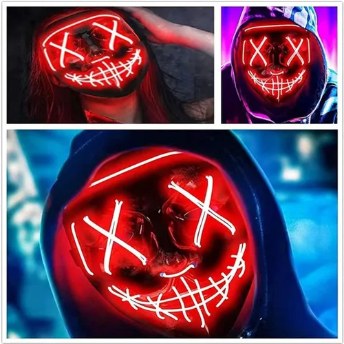 Vista 4 de VITALL Máscaras de Halloween disfraz de miedo disfraz de purga para mujeres hombres niños mascarada cosplay carnaval festivales fiestas regalos rojo