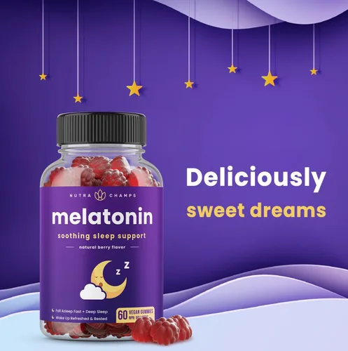 Vista 3 de Gomitas de melatonina para niños y adultos Ayuda natural para dormir sin medicamentos, suplemento de gomita de melatonina para niños con sabor a