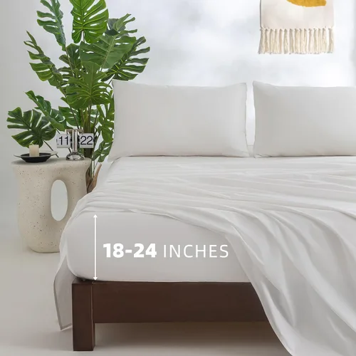 Vista 9 de Sábanas 100% algodón tamaño matrimonial, con bolsillo profundo para colchones de 18 a 24 pulgadas, juego de sábanas de lujo suaves y transpirables