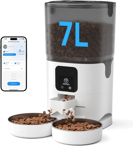 Vista 10 de PAPIFEED Comedero Automático para Gatos, Dispensador de Comida Automático para Gatos de 2.4G WiFi con Control de Aplicación, Comedero Automático