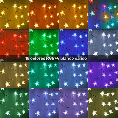 Vista 2 de OMIKA Guirnalda de luces de estrella con pilas, 33 pies, 60 LED, con control remoto, cambio de color, luces de estrella para interiores, dormitorio