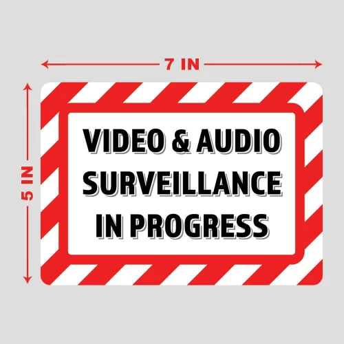 Vista 4 de Paquete de 2 calcomanías de vinilo de videovigilancia y audio en progreso de 7 x 5 pulgadas Calcomanía de vinilo de alta calidad Laminado