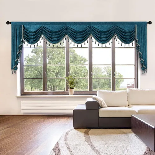 Vista 28 de ELKCA Cenefa de cortina de felpilla beige para ventana de sala de estar, cenefa de cascada para dormitorio, bolsillo para barra