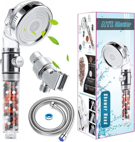Vista 7 de AYI Cabezal de ducha de mano de alta presión filtrado con vitamina C con soporte y manguera de metal, purificador de agua dura, filtro de fluoruro